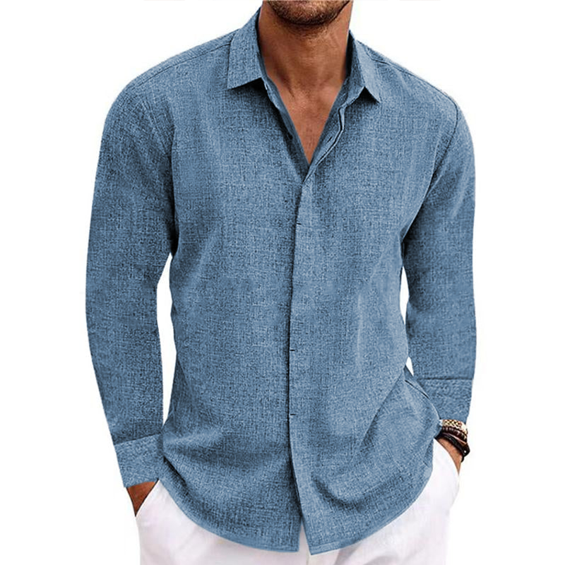 7-Pack Men's button v-collar casual cotton linen long-sleeved shirt