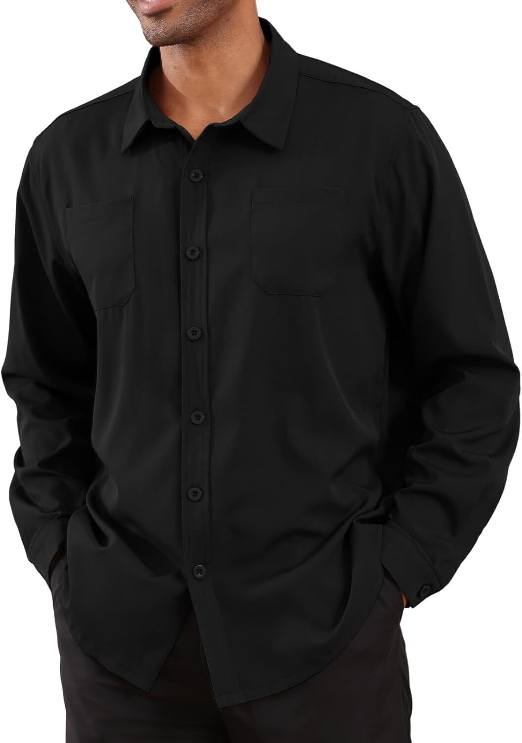 8-park Mens Fashion Dress Shirts Solid Color Long Sleeve Regular Fit Casual Button Down Shirts with Two Chest Pockets