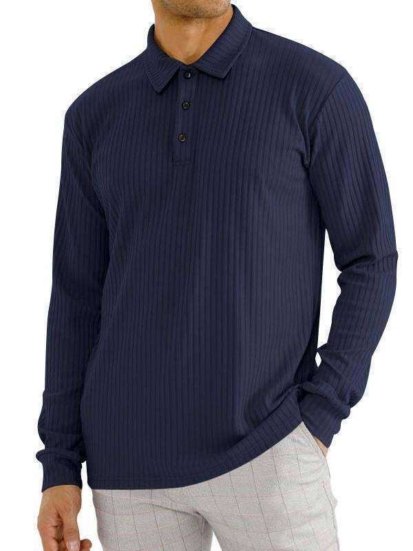 7-PARK Men's lapel striped long sleeve shirt