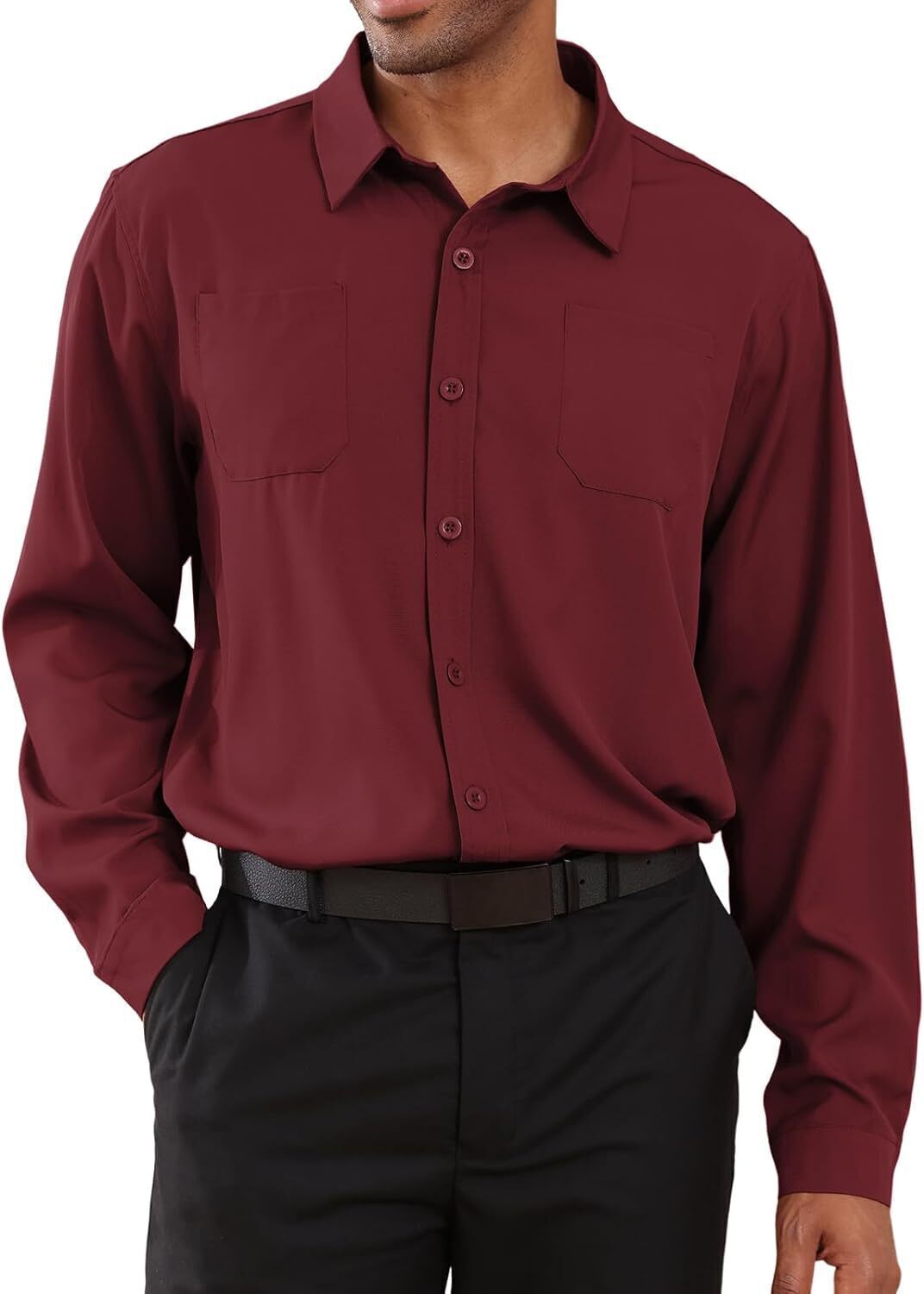 8-park Mens Fashion Dress Shirts Solid Color Long Sleeve Regular Fit Casual Button Down Shirts with Two Chest Pockets