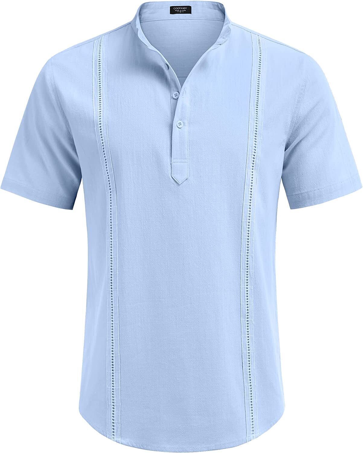8-Pack Men's Cotton Linen Henley Shirt Short Sleeve Cuban Shirt Hippie Casual Beach Band Collar T Shirts💖Buy two packs for free shipping💖