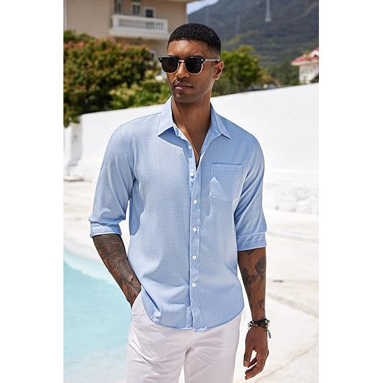 Men's Casual Linen Button Down Shirt Long Sleeve