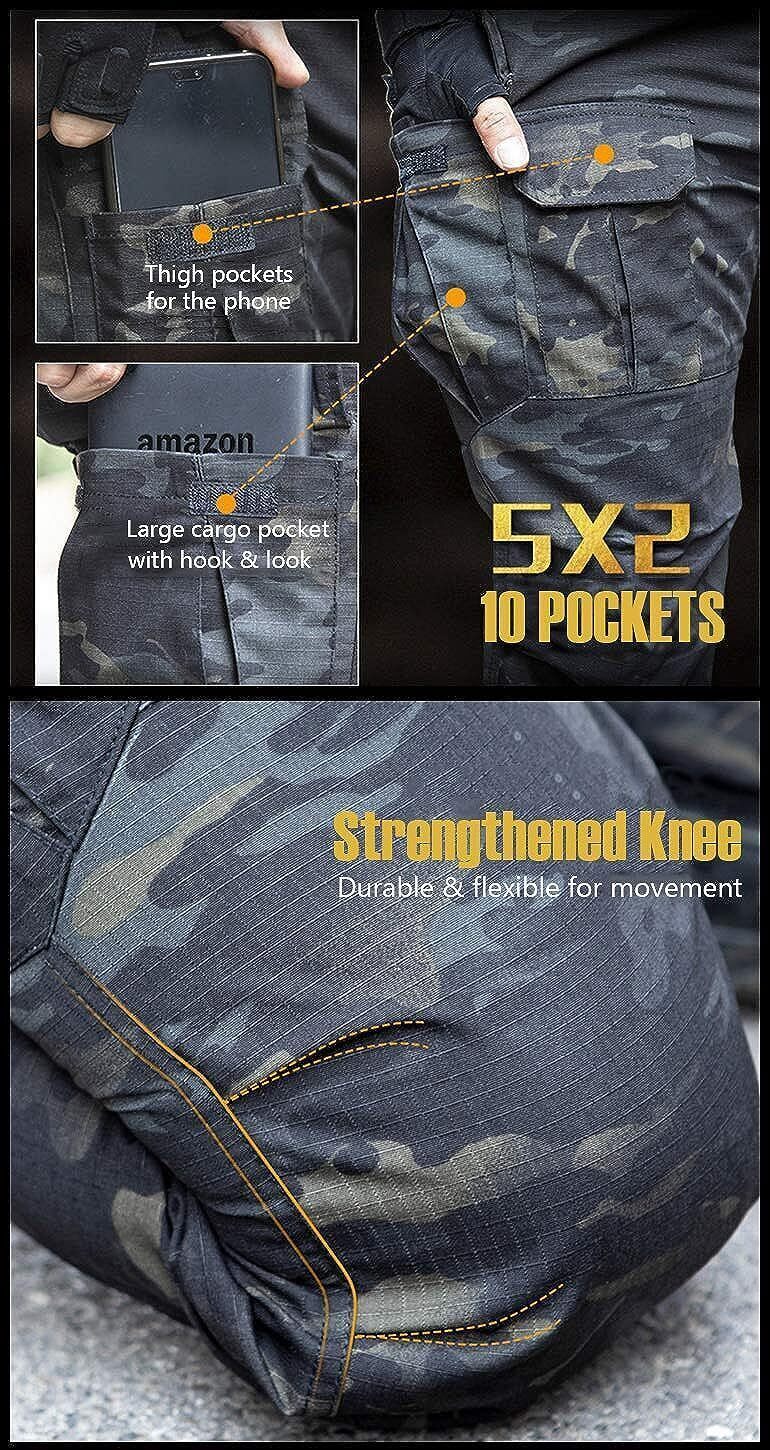(7 Pants) Men's Outdoor Tactical Pants Rip Stop Lightweight Waterproof Military Combat