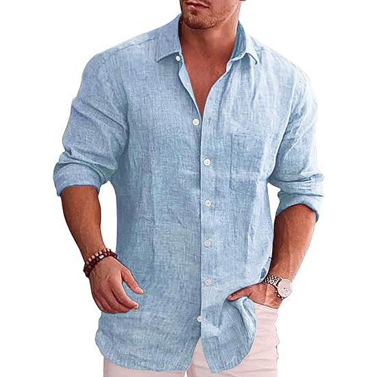 Men's Casual Linen Button Down Shirt Long Sleeve
