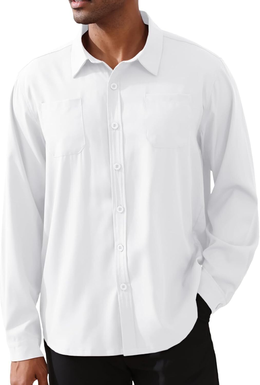8-park Mens Fashion Dress Shirts Solid Color Long Sleeve Regular Fit Casual Button Down Shirts with Two Chest Pockets