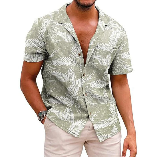 Linen Short Sleeve Floral Casual Shirts