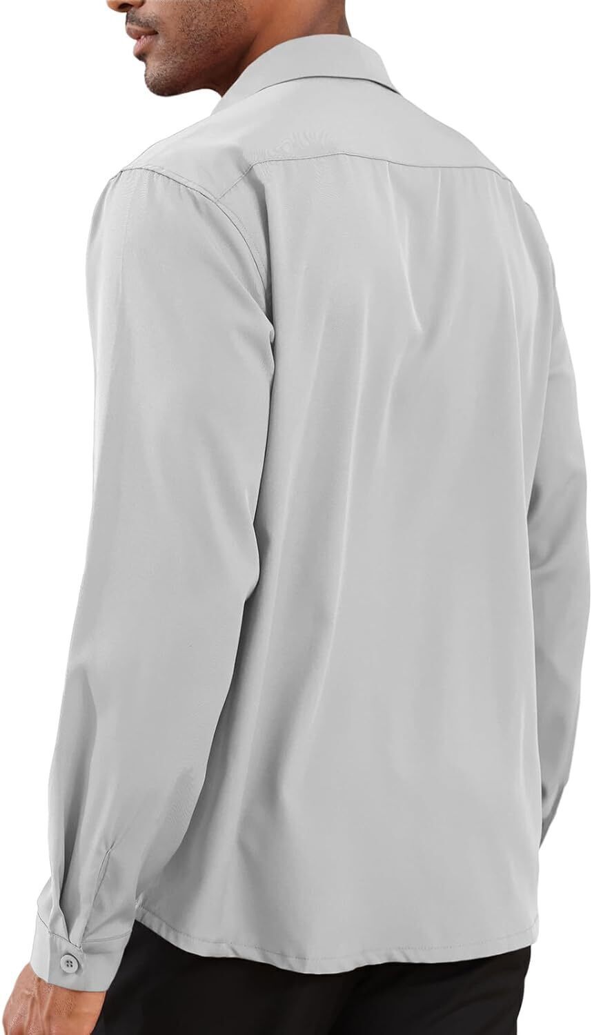 8-park Mens Fashion Dress Shirts Solid Color Long Sleeve Regular Fit Casual Button Down Shirts with Two Chest Pockets