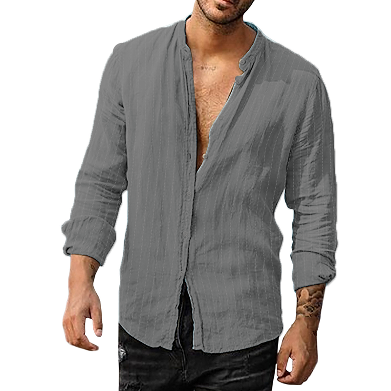 7-Pack Men's striped cardigan with casual standing collar long sleeve shirt