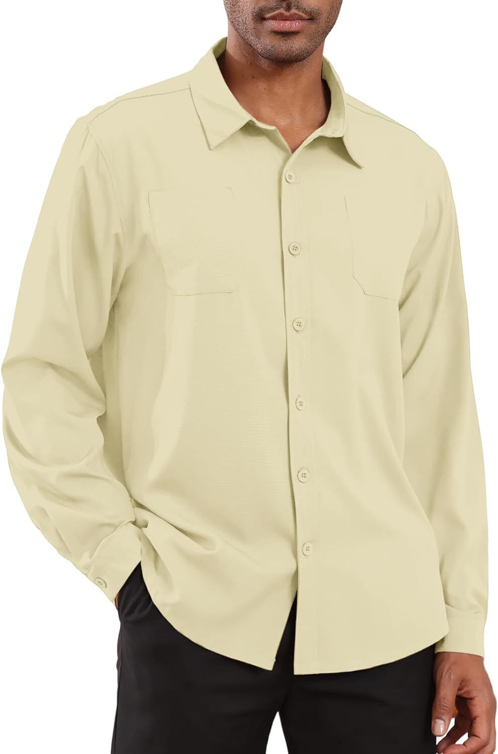 8-park Mens Fashion Dress Shirts Solid Color Long Sleeve Regular Fit Casual Button Down Shirts with Two Chest Pockets
