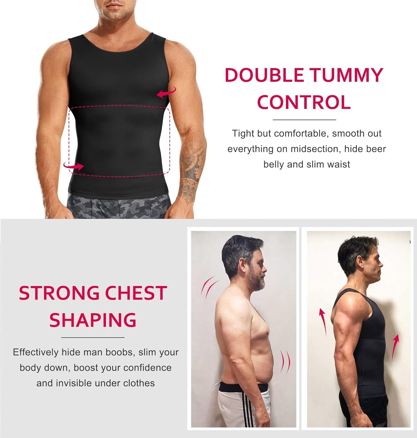 Men Compression Shirt Shapewear Slimming Body Shaper Vest Undershirt Tummy Control Tank Top