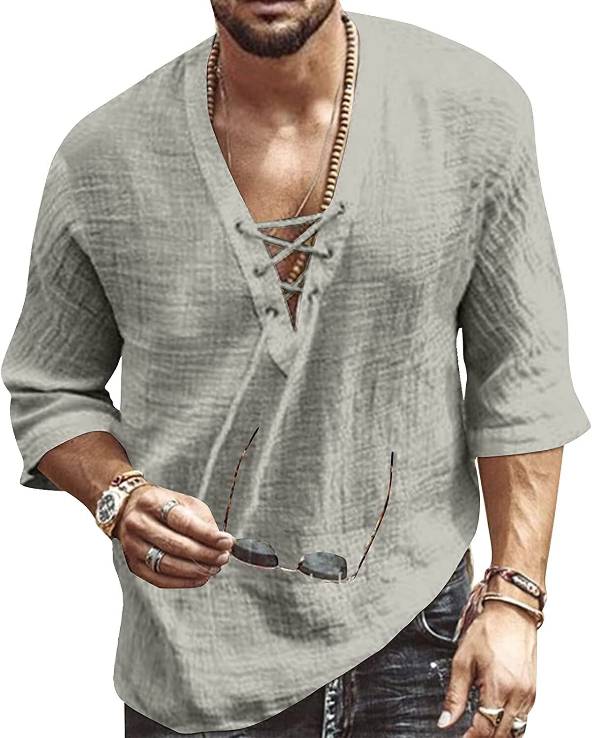 6 PACK Men's Fashion Shirt Short Sleeve Beach V-Neck Drawstring Printing Yoga African Summer Top🧡Buy two packs for free shipping🧡