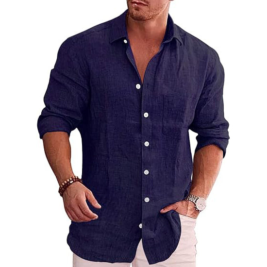 Men's Casual Linen Button Down Shirt Long Sleeve