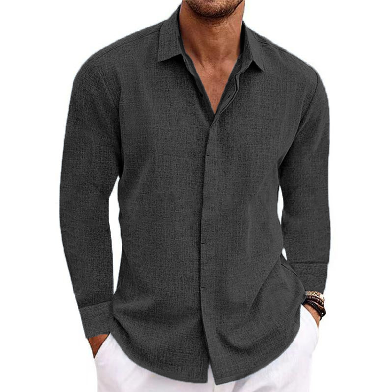 7-Pack Men's button v-collar casual cotton linen long-sleeved shirt
