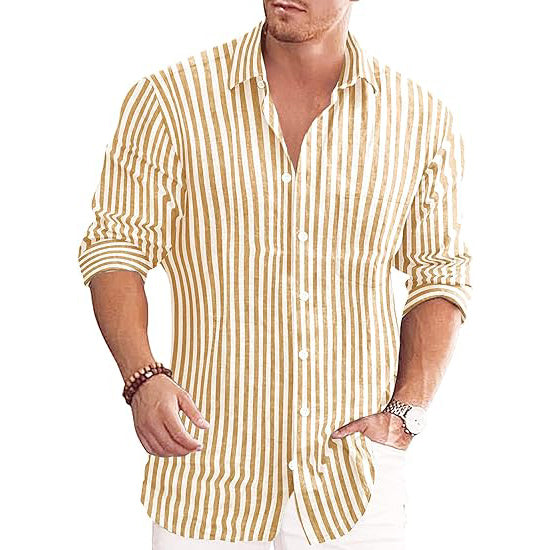 Men's Casual Linen Button Down Shirt Long Sleeve