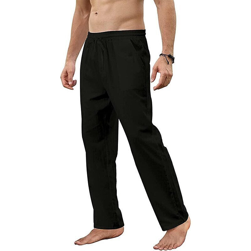 7 PACK Men's Linen Pants Trousers Beach Pants Straight Pants Pocket Drawstring Solid Color Plain Breathable Soft Full Length Home Casual Linen Fashion Classic Loose Fit White Black Micro-elastic