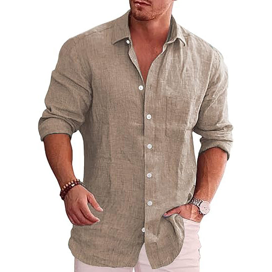 Men's Casual Linen Button Down Shirt Long Sleeve