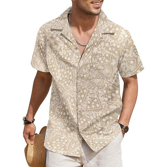 Linen Short Sleeve Floral Casual Shirts