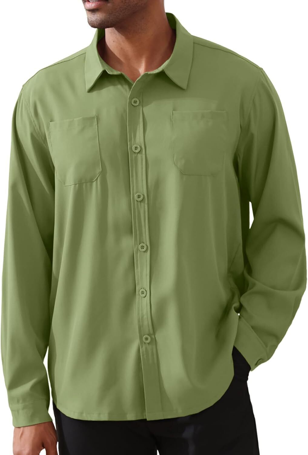 8-park Mens Fashion Dress Shirts Solid Color Long Sleeve Regular Fit Casual Button Down Shirts with Two Chest Pockets