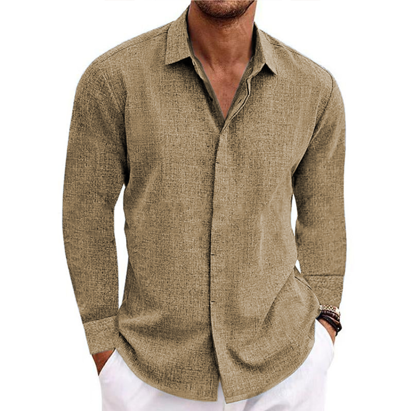 7-Pack Men's button v-collar casual cotton linen long-sleeved shirt