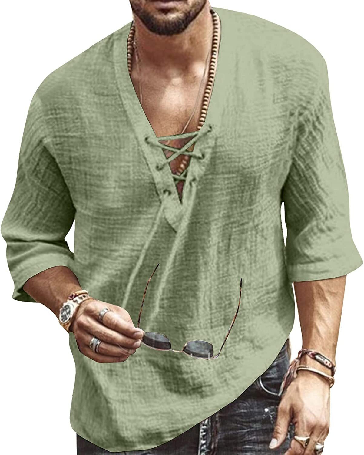 6 PACK Men's Fashion Shirt Short Sleeve Beach V-Neck Drawstring Printing Yoga African Summer Top🧡Buy two packs for free shipping🧡