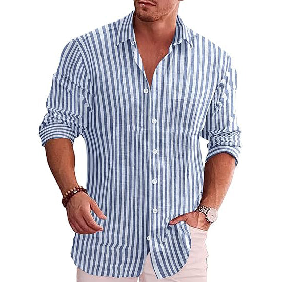 Men's Casual Linen Button Down Shirt Long Sleeve