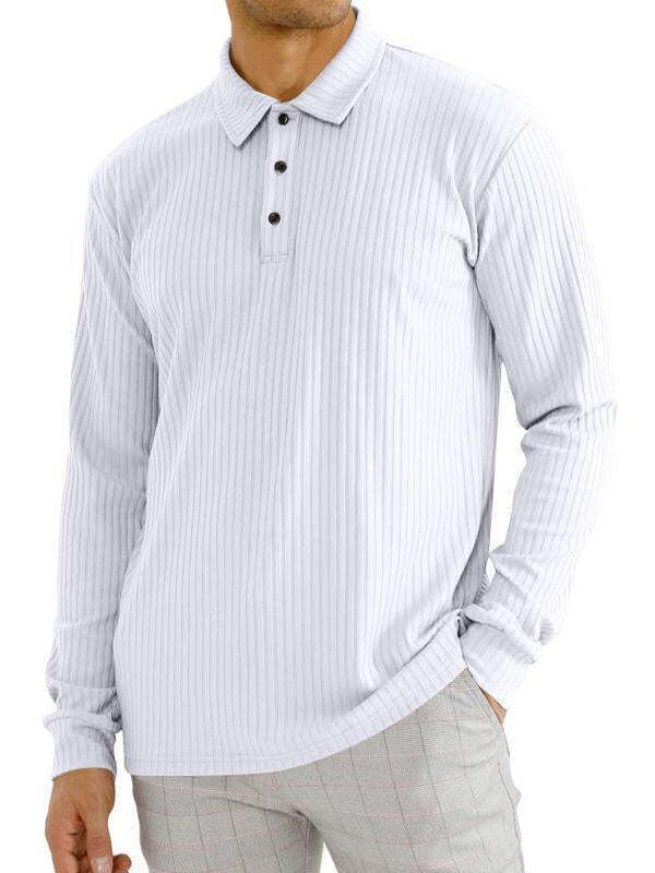 7-PARK Men's lapel striped long sleeve shirt