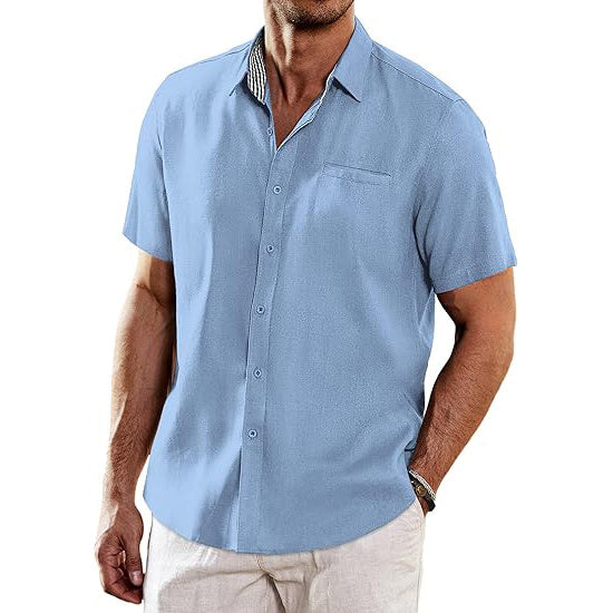 Men's Casual Linen Short Sleeve Button Down Shirt