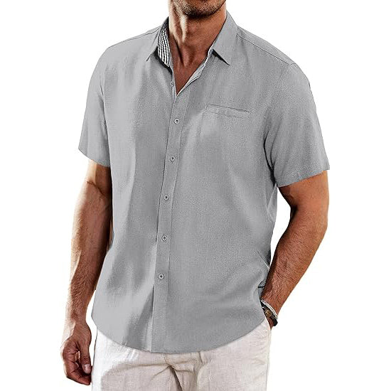Men's Casual Linen Short Sleeve Button Down Shirt