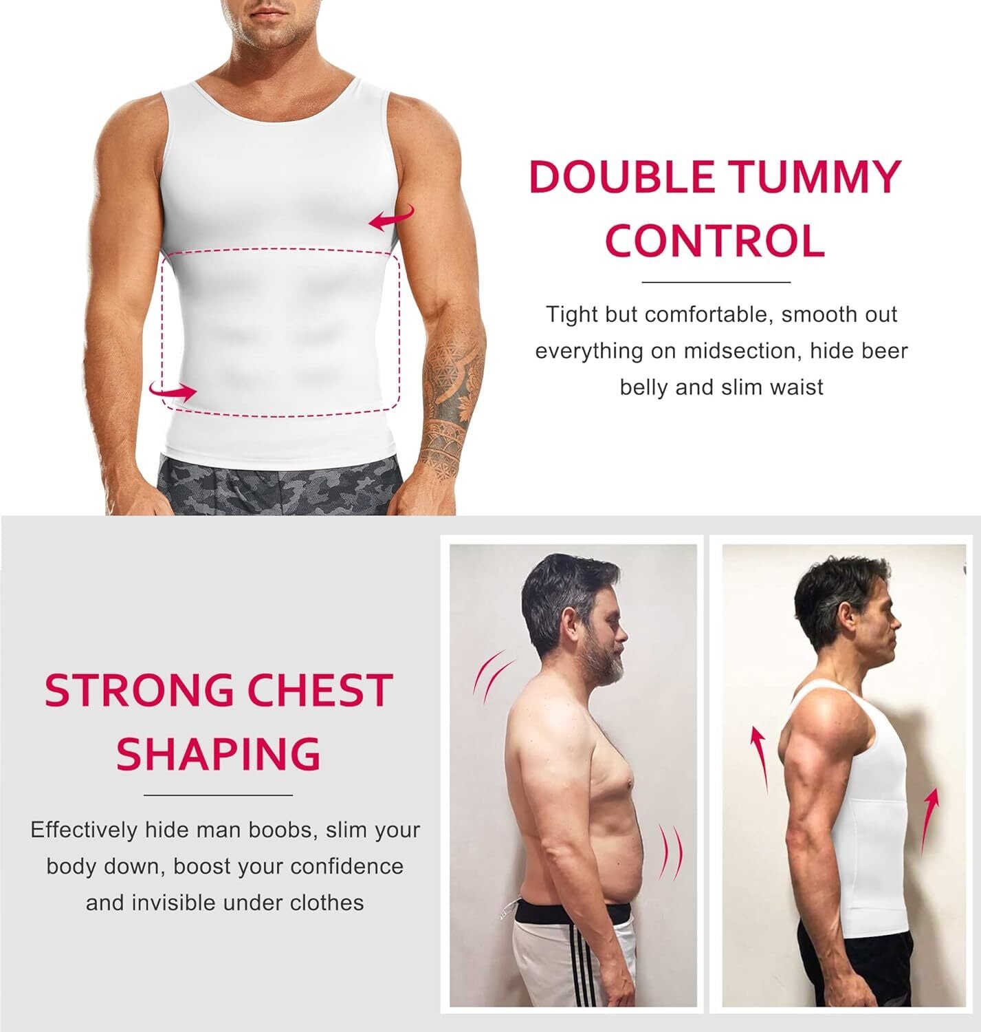 Men Compression Shirt Shapewear Slimming Body Shaper Vest Undershirt Tummy Control Tank Top