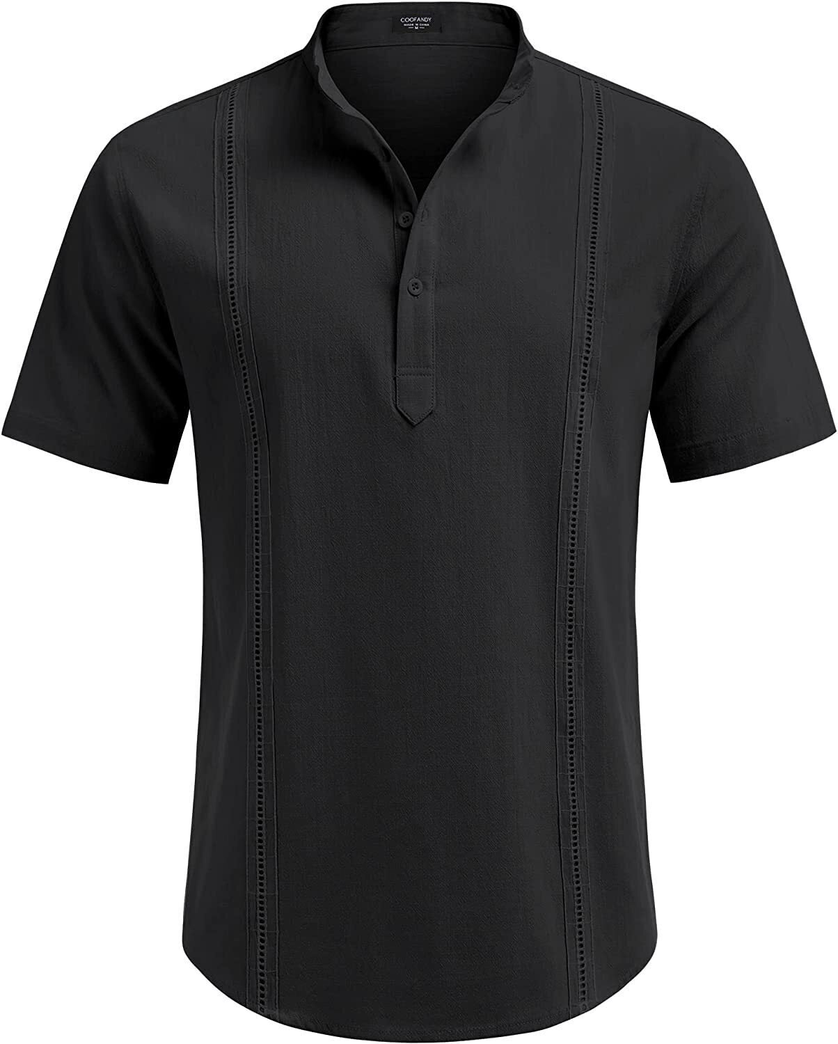 8-Pack Men's Cotton Linen Henley Shirt Short Sleeve Cuban Shirt Hippie Casual Beach Band Collar T Shirts💖Buy two packs for free shipping💖