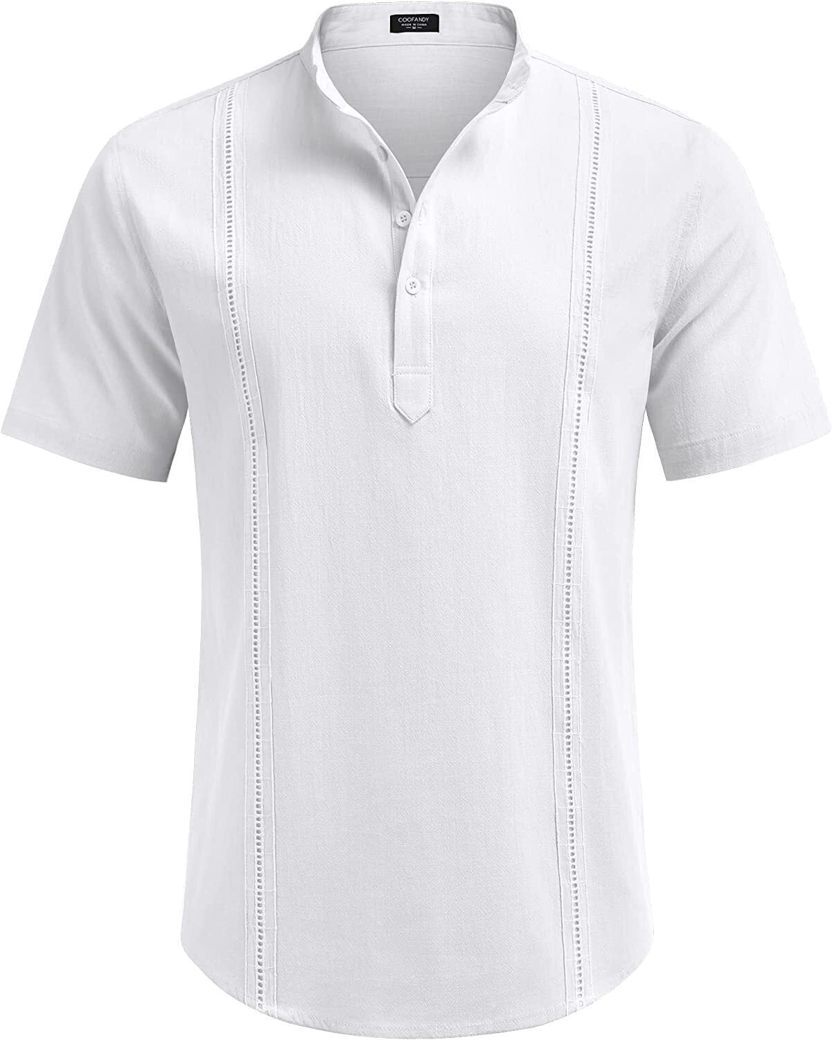 8-Pack Men's Cotton Linen Henley Shirt Short Sleeve Cuban Shirt Hippie Casual Beach Band Collar T Shirts💖Buy two packs for free shipping💖