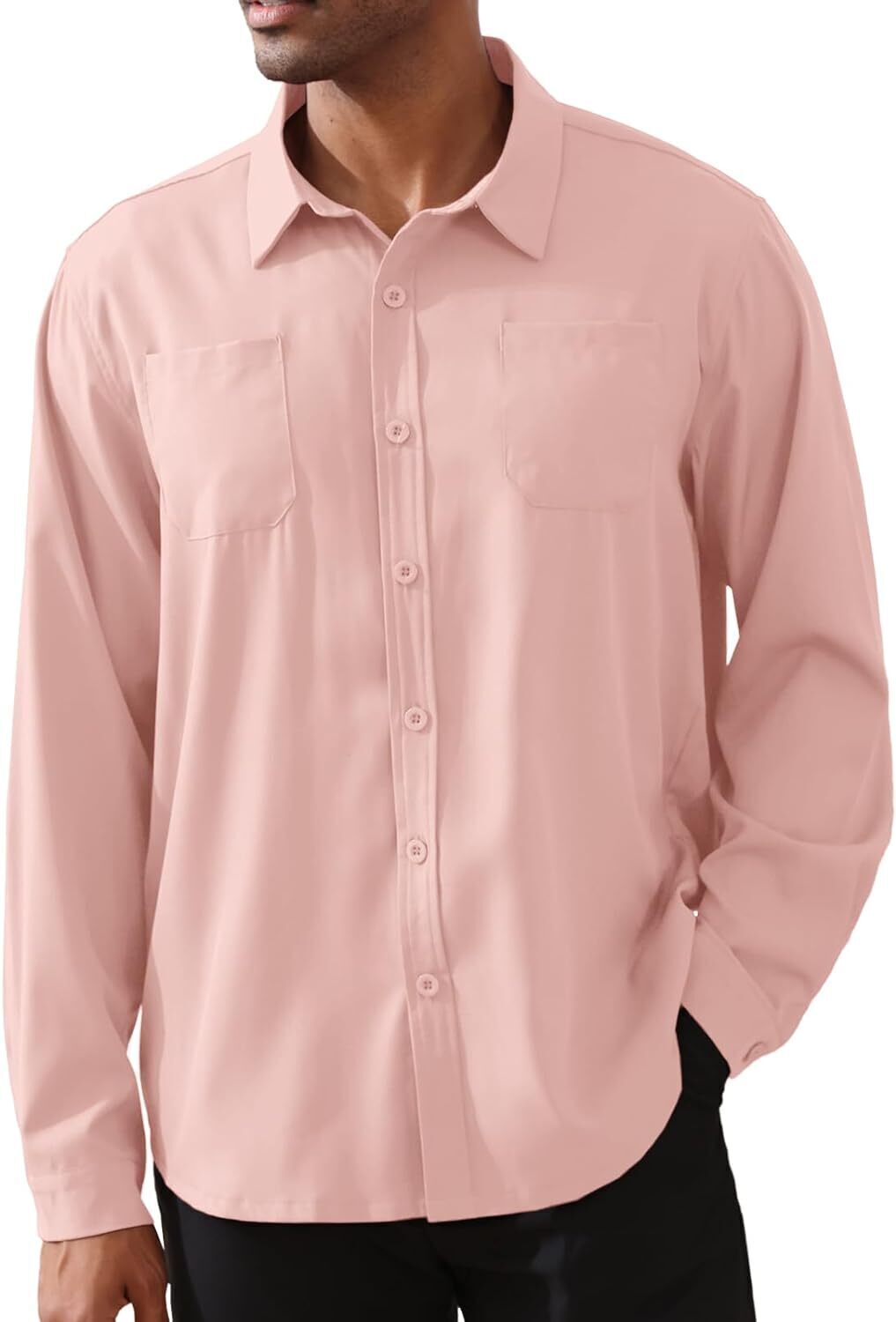 8-park Mens Fashion Dress Shirts Solid Color Long Sleeve Regular Fit Casual Button Down Shirts with Two Chest Pockets