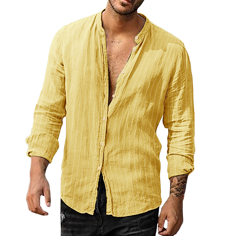 7-Pack Men's striped cardigan with casual standing collar long sleeve shirt