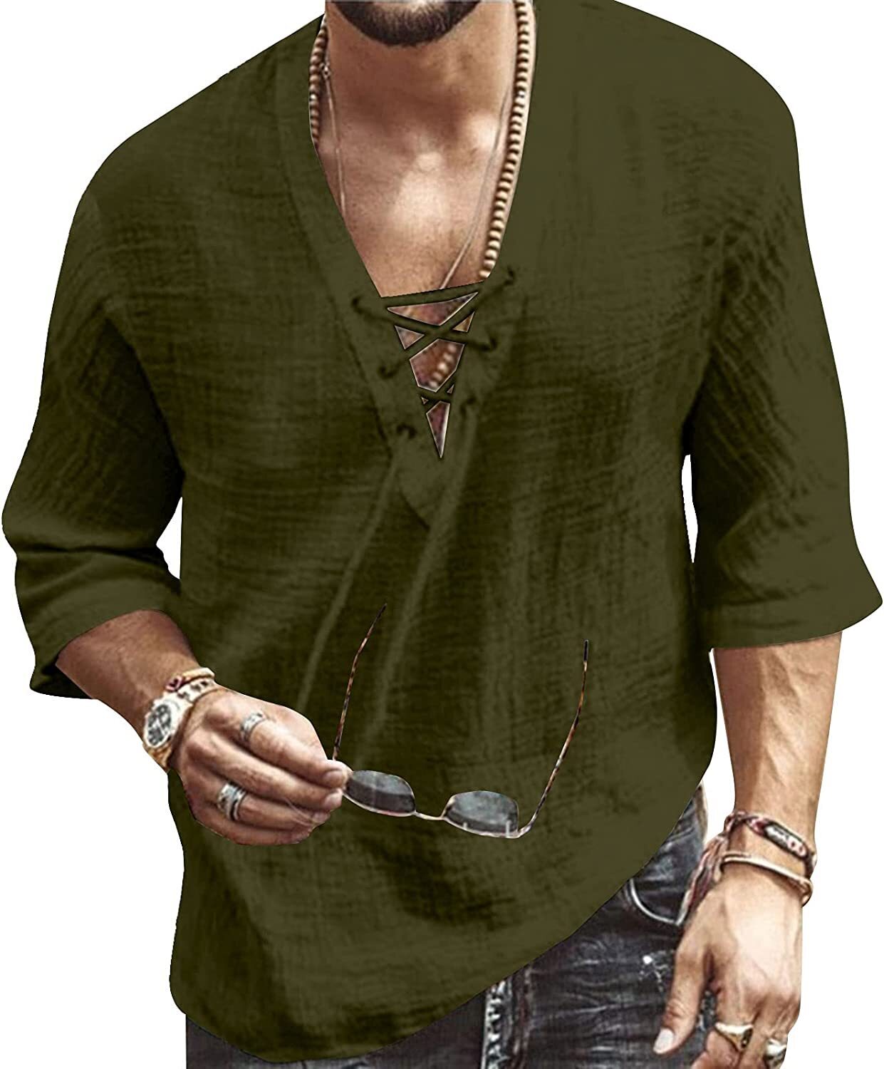 6 PACK Men's Fashion Shirt Short Sleeve Beach V-Neck Drawstring Printing Yoga African Summer Top🧡Buy two packs for free shipping🧡