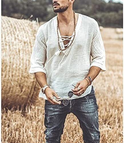 6 PACK Men's Fashion Shirt Short Sleeve Beach V-Neck Drawstring Printing Yoga African Summer Top🧡Buy two packs for free shipping🧡