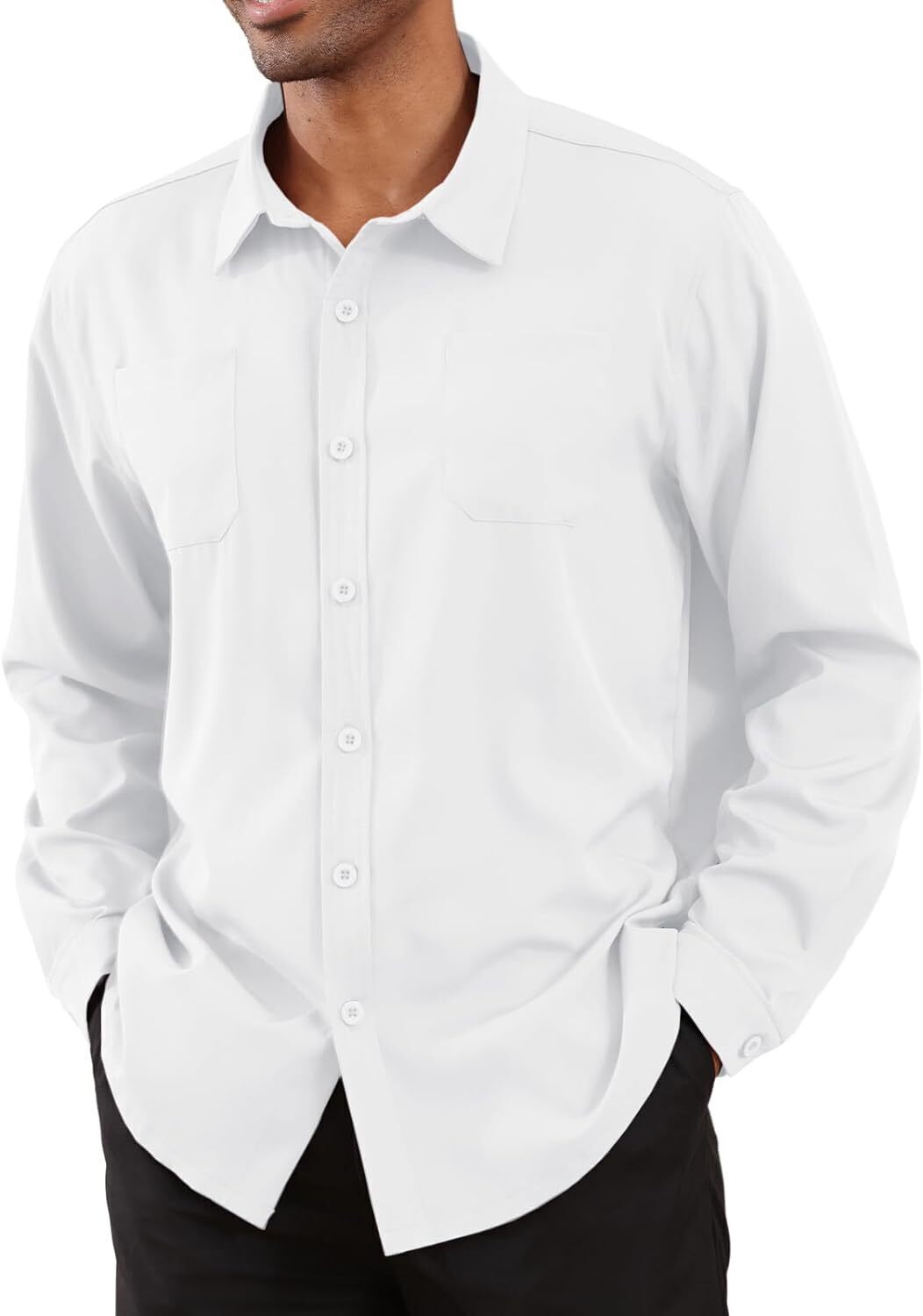 8-park Mens Fashion Dress Shirts Solid Color Long Sleeve Regular Fit Casual Button Down Shirts with Two Chest Pockets