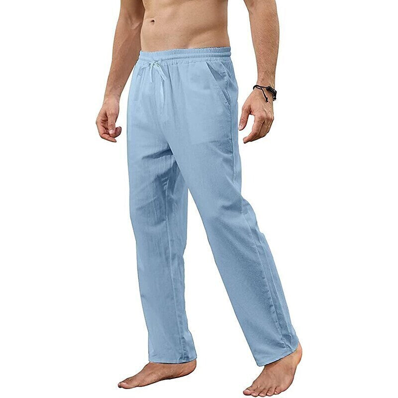 7 PACK Men's Linen Pants Trousers Beach Pants Straight Pants Pocket Drawstring Solid Color Plain Breathable Soft Full Length Home Casual Linen Fashion Classic Loose Fit White Black Micro-elastic