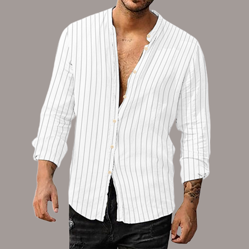 7-Pack Men's striped cardigan with casual standing collar long sleeve shirt