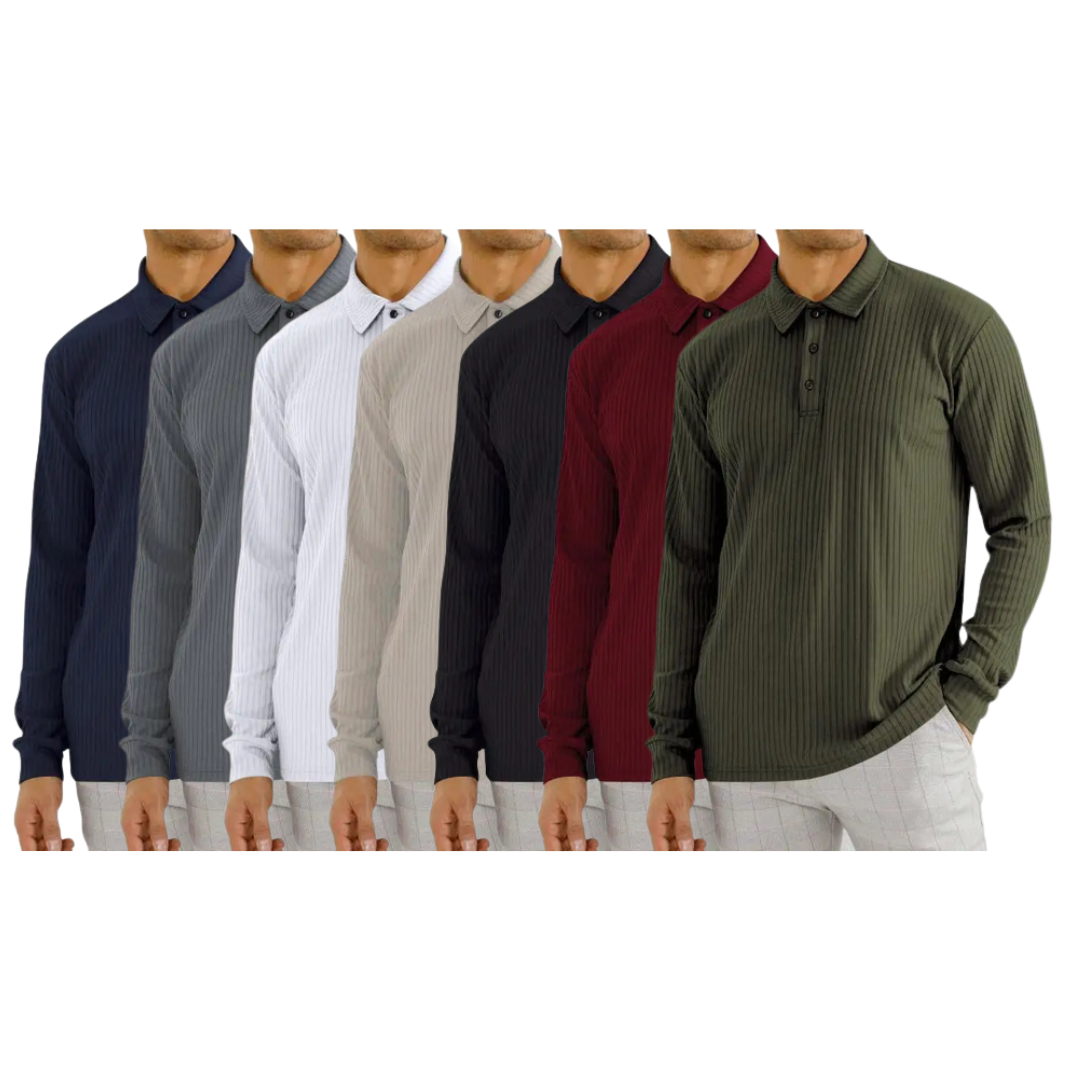 7-PARK Men's lapel striped long sleeve shirt
