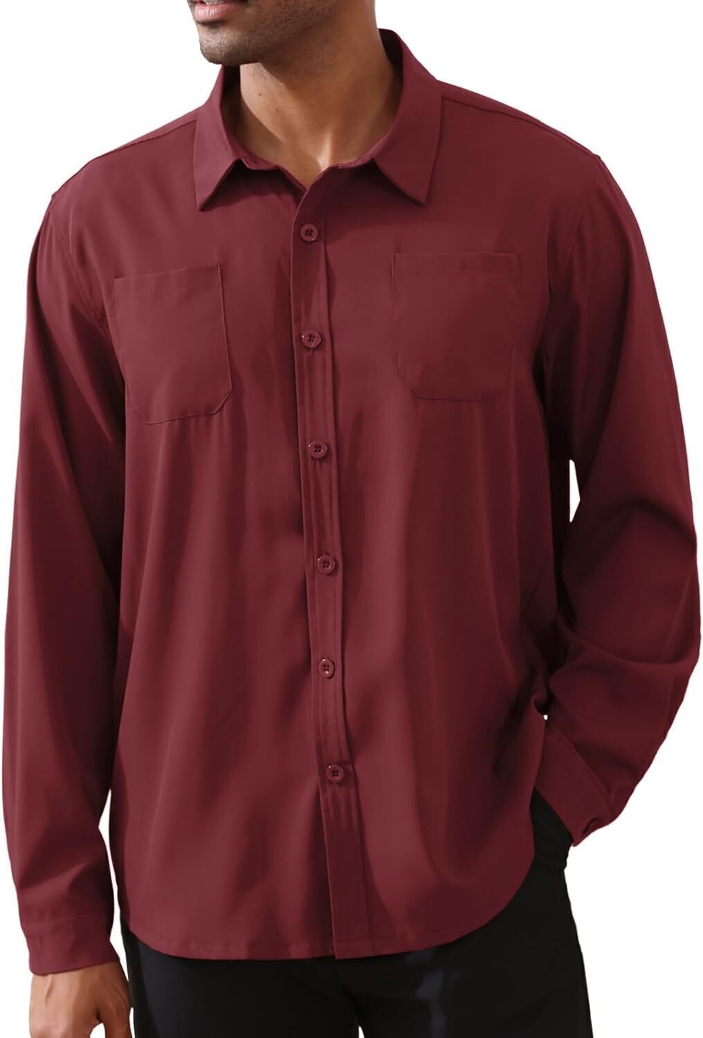 8-park Mens Fashion Dress Shirts Solid Color Long Sleeve Regular Fit Casual Button Down Shirts with Two Chest Pockets