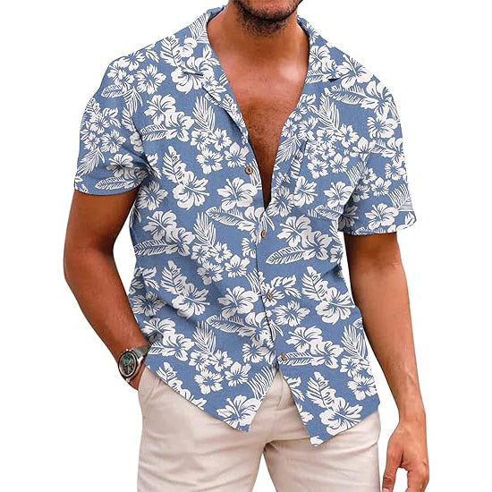 Linen Short Sleeve Floral Casual Shirts
