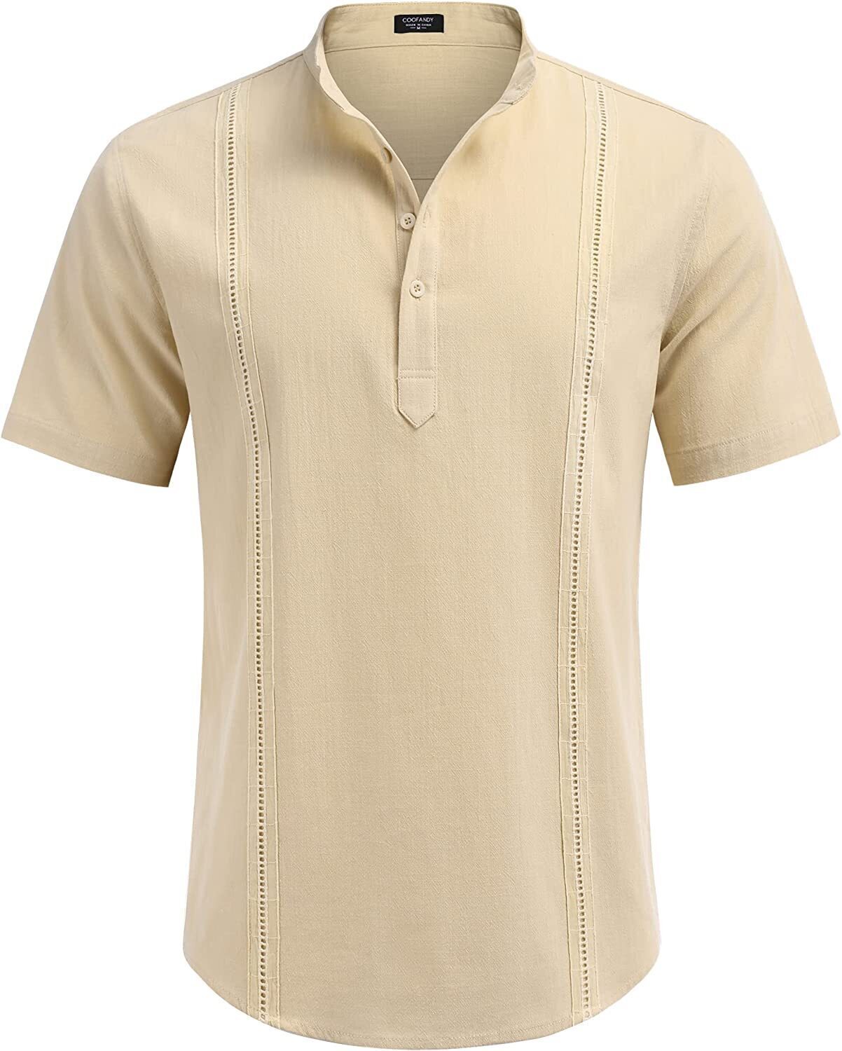 8-Pack Men's Cotton Linen Henley Shirt Short Sleeve Cuban Shirt Hippie Casual Beach Band Collar T Shirts💖Buy two packs for free shipping💖