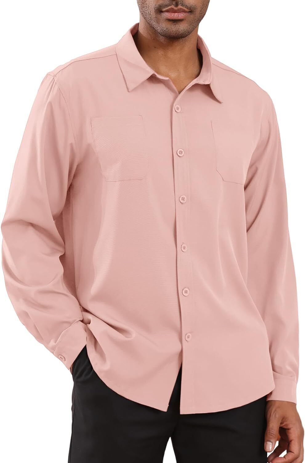 8-park Mens Fashion Dress Shirts Solid Color Long Sleeve Regular Fit Casual Button Down Shirts with Two Chest Pockets