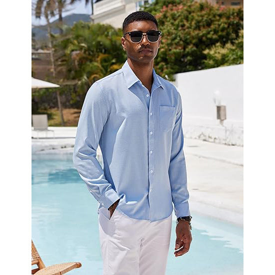 Men's Casual Linen Button Down Shirt Long Sleeve