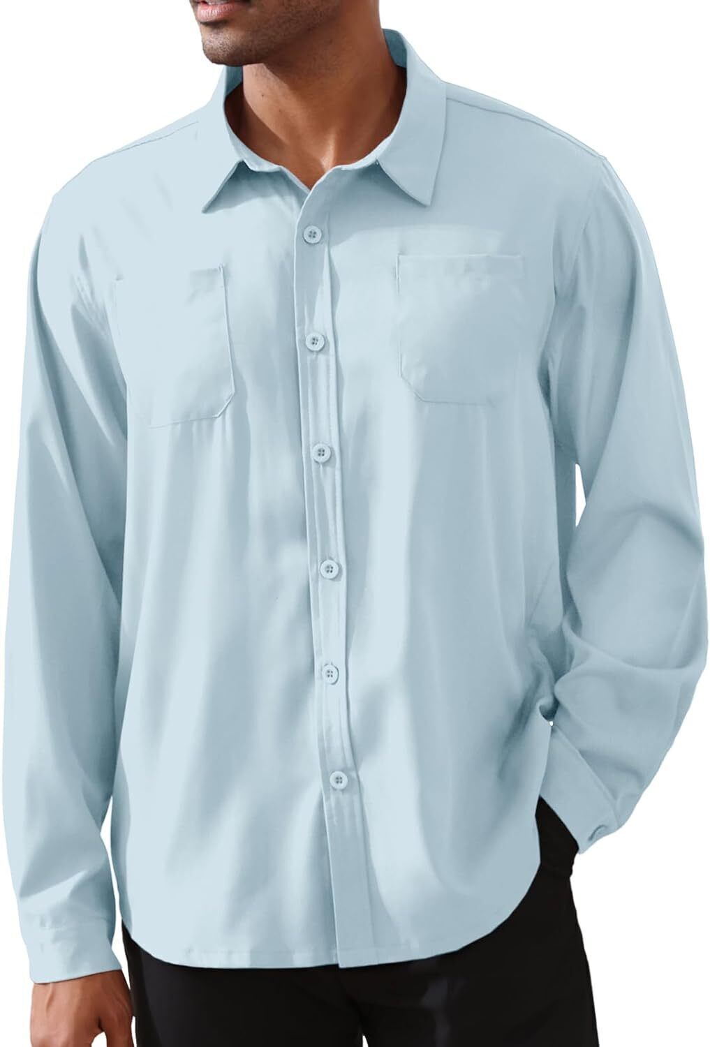 8-park Mens Fashion Dress Shirts Solid Color Long Sleeve Regular Fit Casual Button Down Shirts with Two Chest Pockets