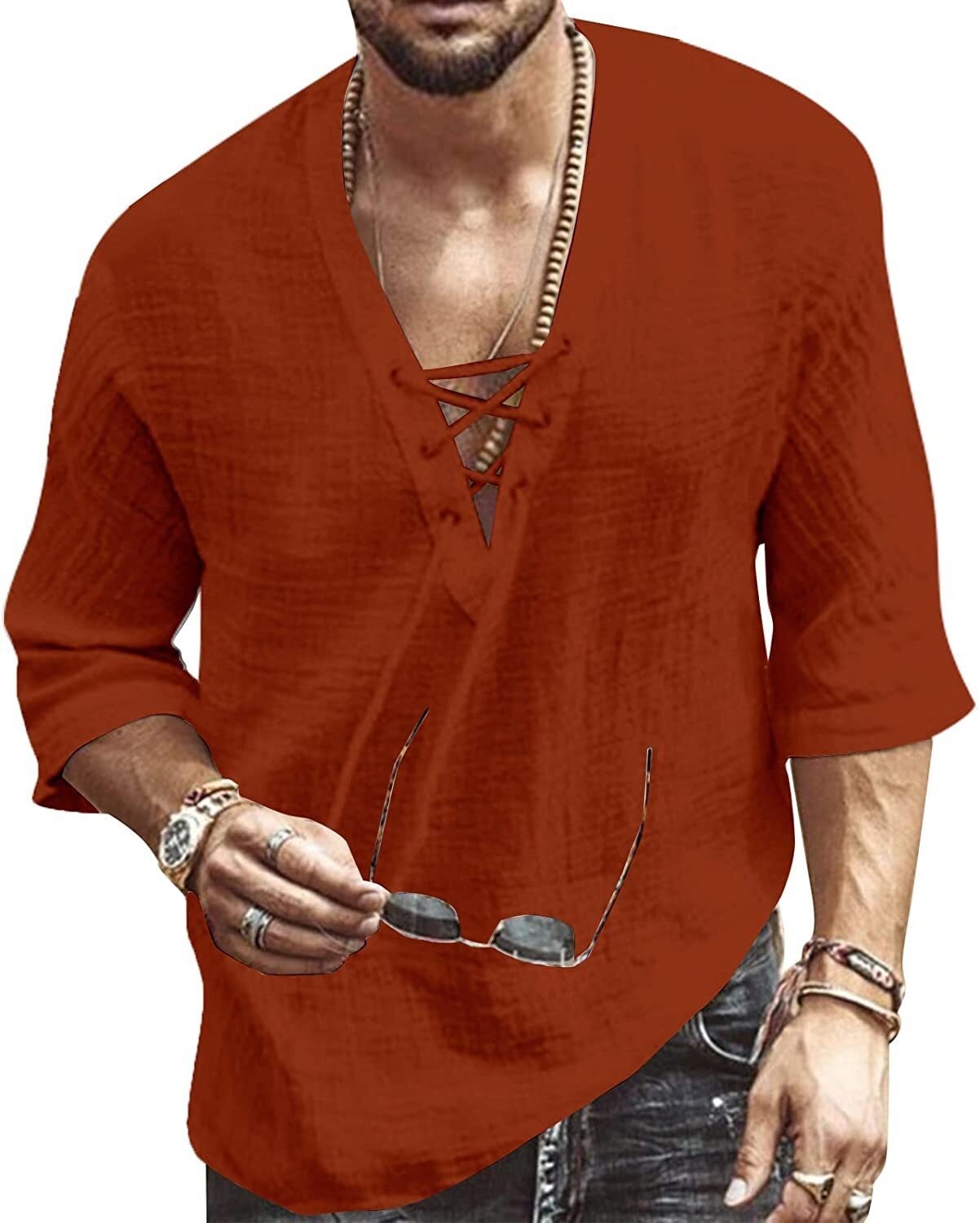 6 PACK Men's Fashion Shirt Short Sleeve Beach V-Neck Drawstring Printing Yoga African Summer Top🧡Buy two packs for free shipping🧡