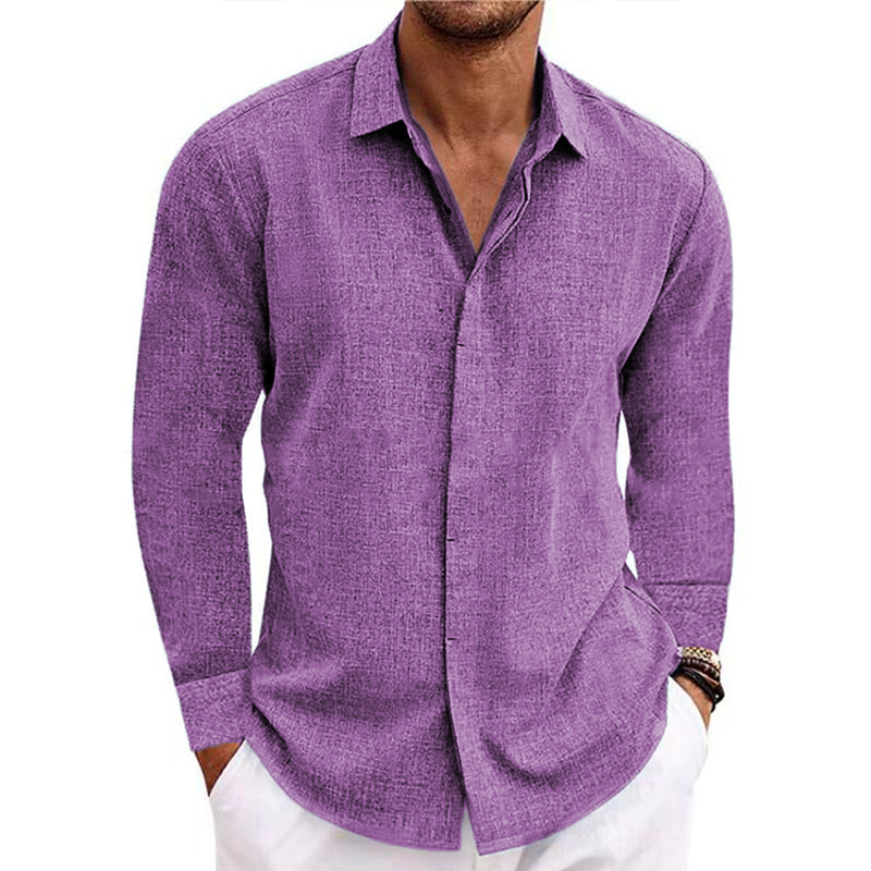 7-Pack Men's button v-collar casual cotton linen long-sleeved shirt