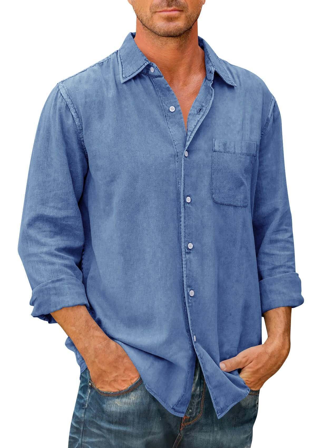 7 -Pack Men's Solid Color Pocket Cotton Long Sleeve Shirt💖Buy two packs for free shipping💖