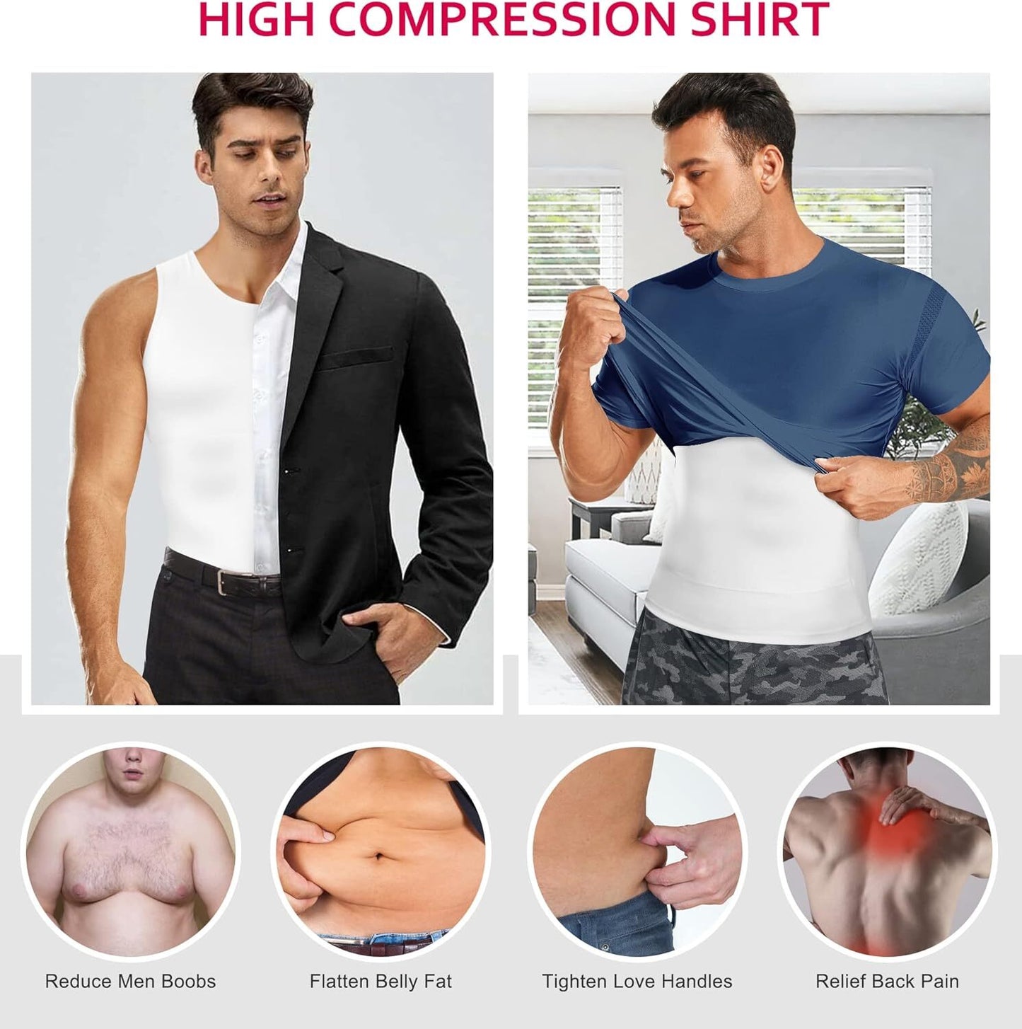 Men Compression Shirt Shapewear Slimming Body Shaper Vest Undershirt Tummy Control Tank Top