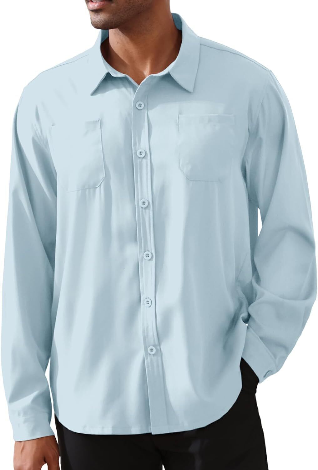 8-park Mens Fashion Dress Shirts Solid Color Long Sleeve Regular Fit Casual Button Down Shirts with Two Chest Pockets